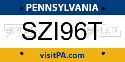 SZI96T Pennsylvania License Plate