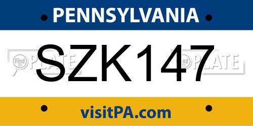 SZK147 Pennsylvania License Plate