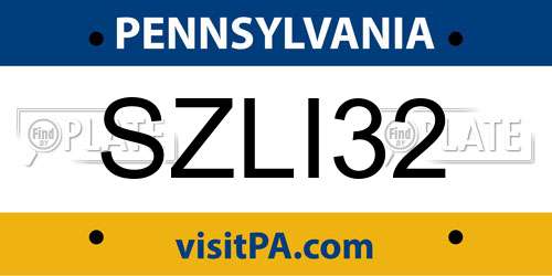 SZLI32 Pennsylvania License Plate
