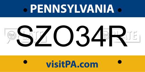 SZO34R Pennsylvania License Plate