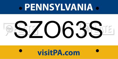 SZO63S Pennsylvania License Plate