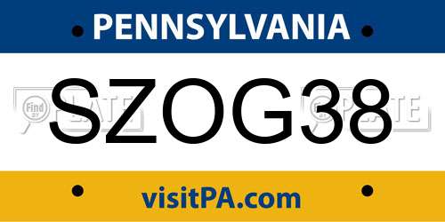 SZOG38 Pennsylvania License Plate
