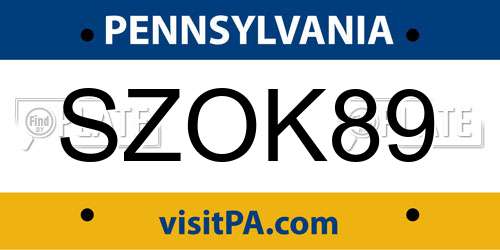 SZOK89 Pennsylvania License Plate