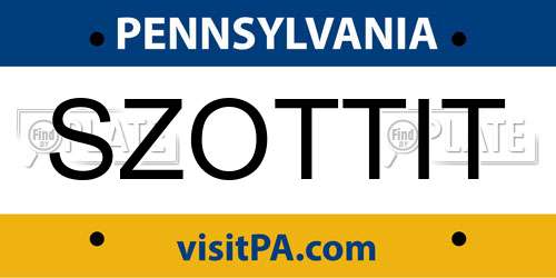 SZOTTIT Pennsylvania License Plate