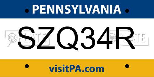 SZQ34R Pennsylvania License Plate