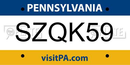 SZQK59 Pennsylvania License Plate