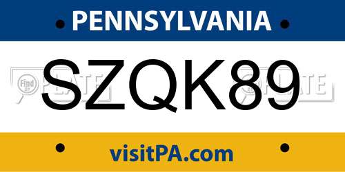 SZQK89 Pennsylvania License Plate