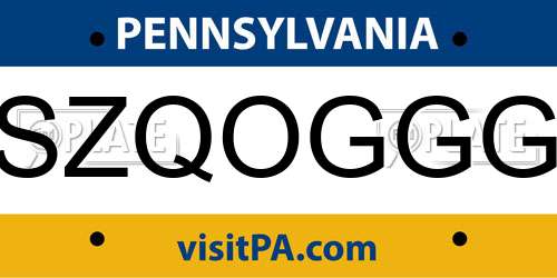 SZQOGGG Pennsylvania License Plate