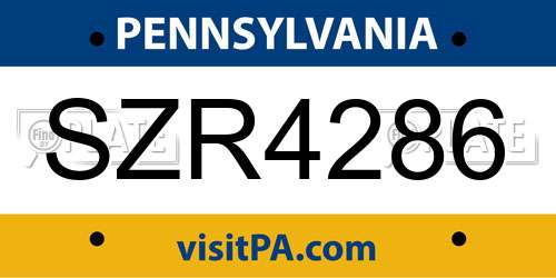 SZR4286 Pennsylvania License Plate