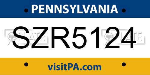 SZR5124 Pennsylvania License Plate