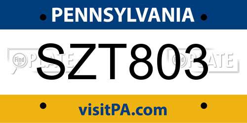 SZT803 Pennsylvania License Plate