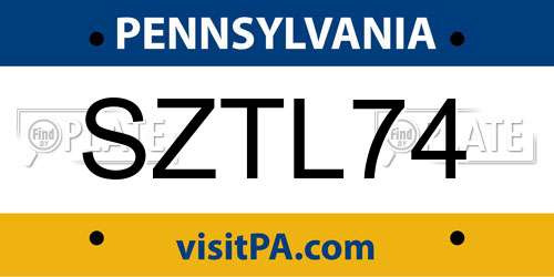 SZTL74 Pennsylvania License Plate