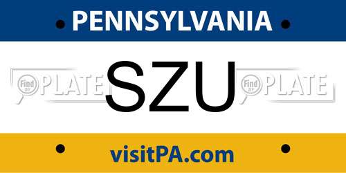 SZU Pennsylvania License Plate
