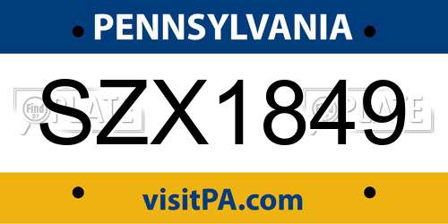 SZX1849 Pennsylvania License Plate