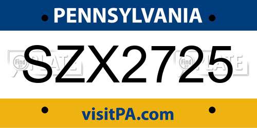 SZX2725 Pennsylvania License Plate