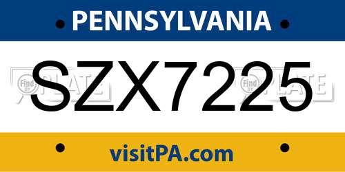 SZX7225 Pennsylvania License Plate