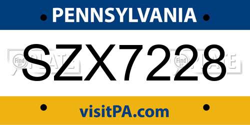 SZX7228 Pennsylvania License Plate