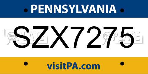 SZX7275 Pennsylvania License Plate