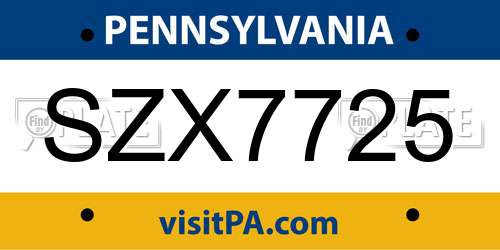 SZX7725 Pennsylvania License Plate