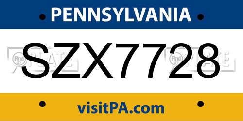 SZX7728 Pennsylvania License Plate