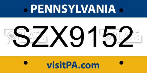 SZX9152 Pennsylvania License Plate
