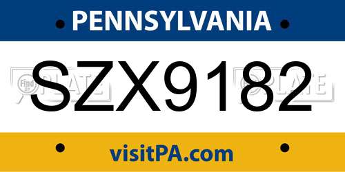 SZX9182 Pennsylvania License Plate