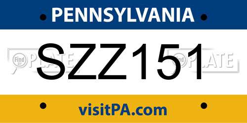 SZZ151 Pennsylvania License Plate