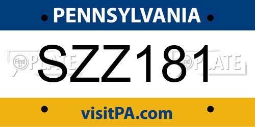 SZZ181 Pennsylvania License Plate