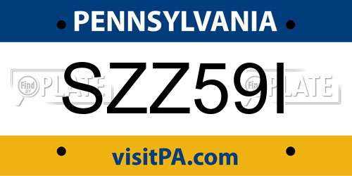 SZZ59I Pennsylvania License Plate