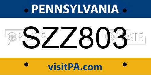 SZZ803 Pennsylvania License Plate