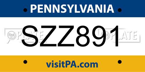SZZ891 Pennsylvania License Plate