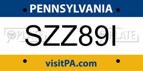 SZZ89I Pennsylvania License Plate