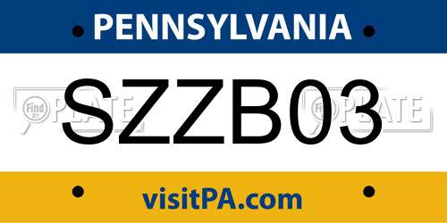 SZZB03 Pennsylvania License Plate