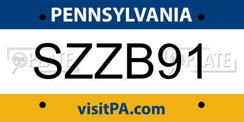 SZZB91 Pennsylvania License Plate