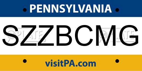SZZBCMG Pennsylvania License Plate