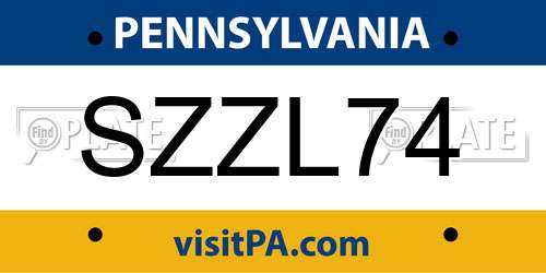 SZZL74 Pennsylvania License Plate