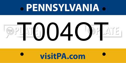 T004OT Pennsylvania License Plate