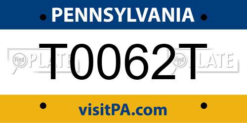 T0062T Pennsylvania License Plate