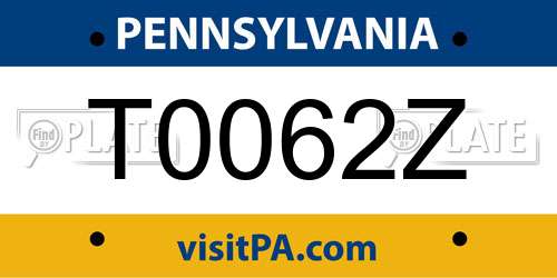 T0062Z Pennsylvania License Plate