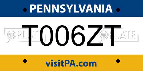 T006ZT Pennsylvania License Plate