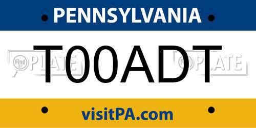 T00ADT Pennsylvania License Plate