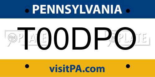 T00DPO Pennsylvania License Plate