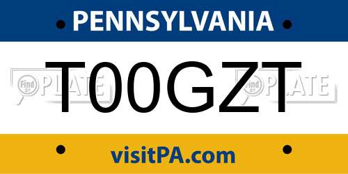 T00GZT Pennsylvania License Plate