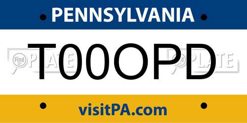 T00OPD Pennsylvania License Plate