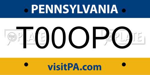 T00OPO Pennsylvania License Plate