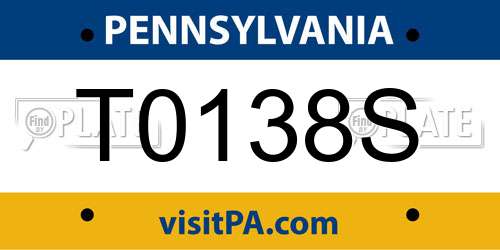 T0138S Pennsylvania License Plate
