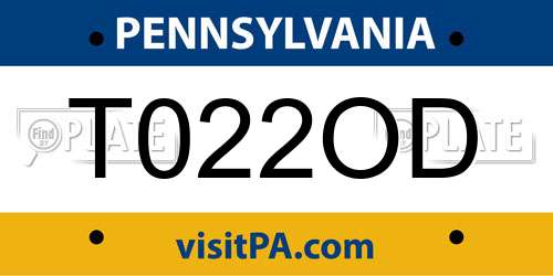 T022OD Pennsylvania License Plate