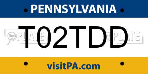 T02TDD Pennsylvania License Plate