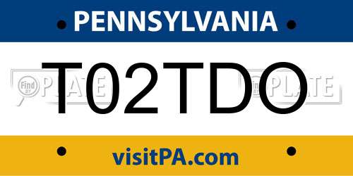 T02TDO Pennsylvania License Plate