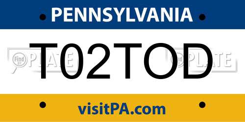 T02TOD Pennsylvania License Plate